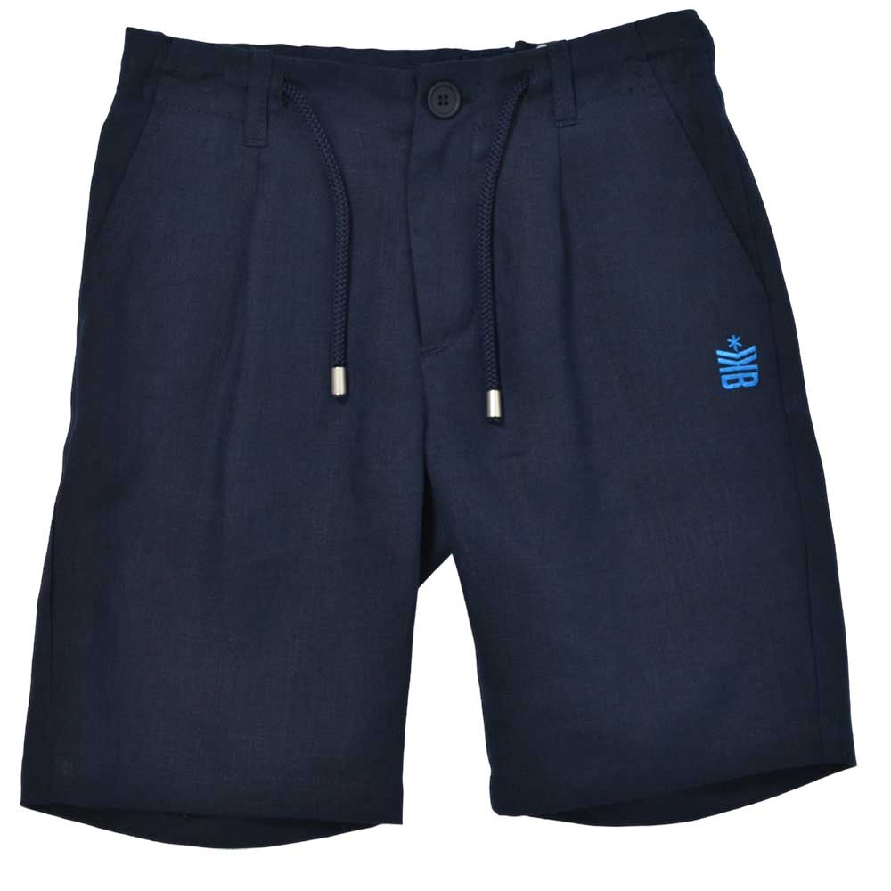 Linen Bermuda shorts from the Bikkembergs children's clothing line, with drawstring at the waist ...