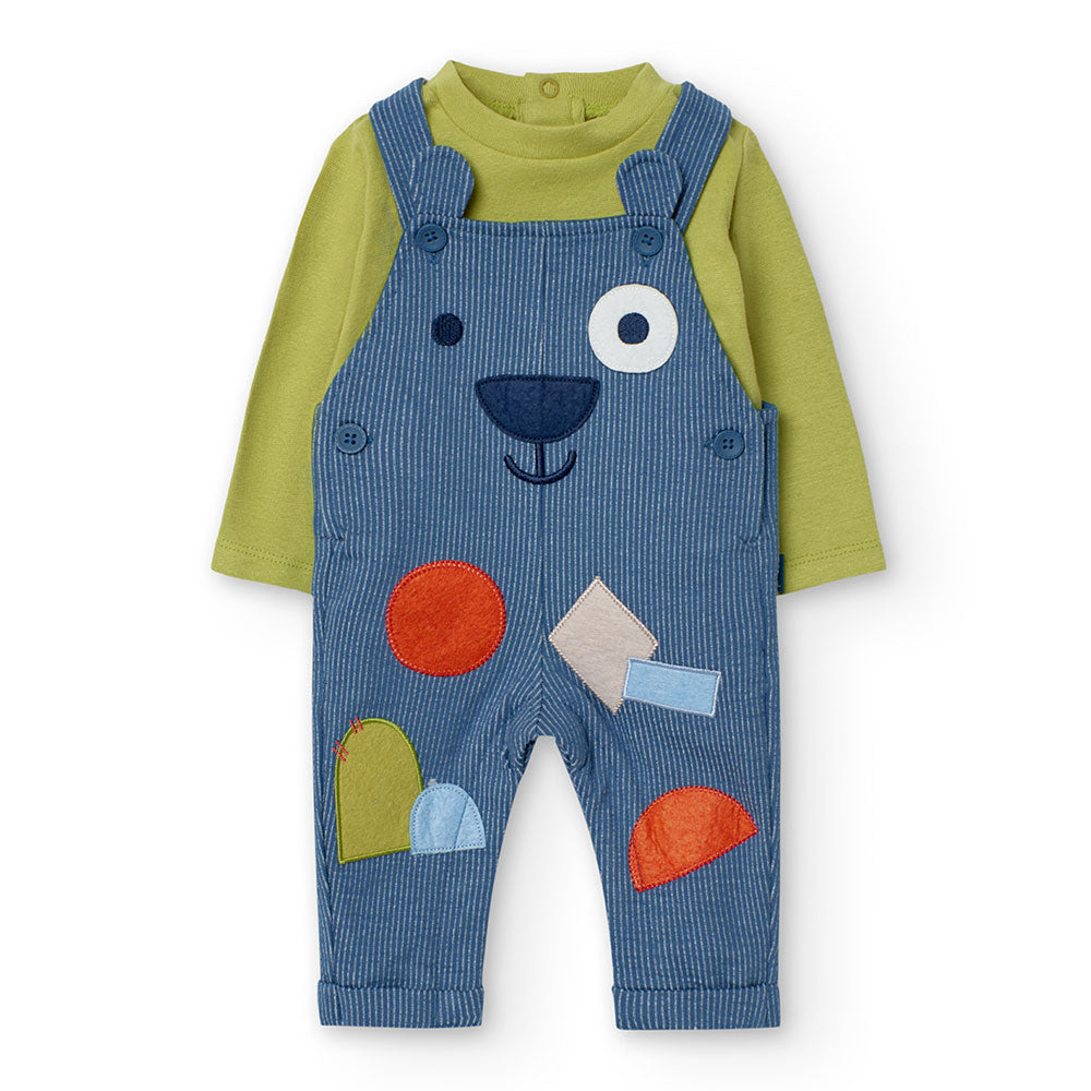 Boboli Children's Clothing Line dungarees, with striped pattern and multicolor appliqués, coordin...