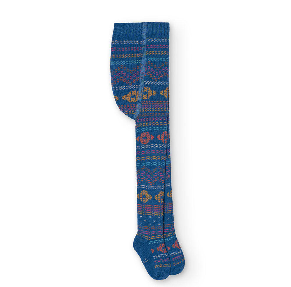 Tights from the Boboli Girls' Clothing Line, with 1970s geometric patterns on a blue background.
...