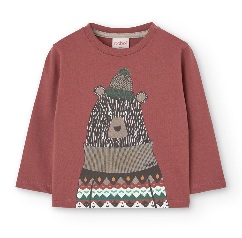 Long-sleeved T-shirt from Boboli Children's Clothing Line, with colorful bear print on the front....