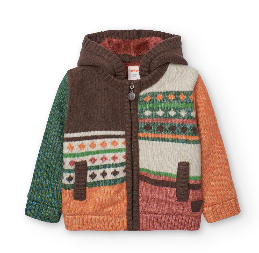 Cardigan with removable hood from the Boboli children's clothing line, with wool inside and pocke...