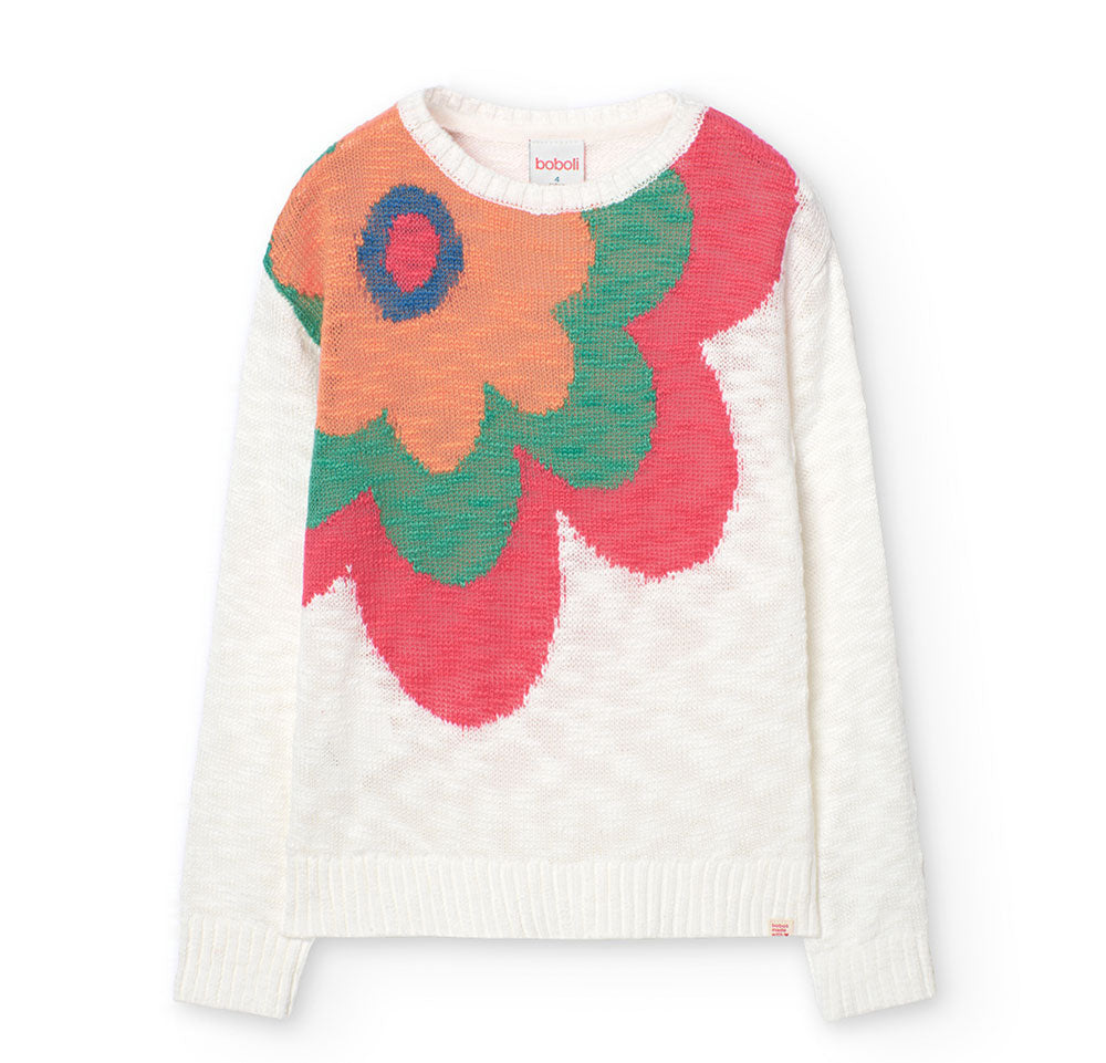 Sweater from the Boboli Girls' Clothing Line, with regular cut and multicolor work on the front ....