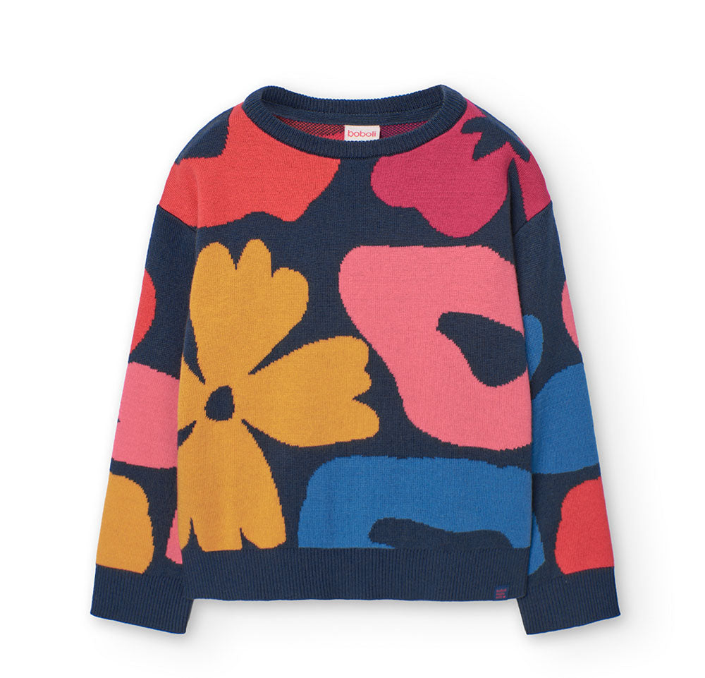 Sweater from the Boboli Girls' Clothing Line, with a regular pattern and lively multicolor flower...