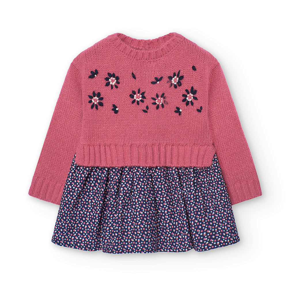 Little dress from the Boboli Girl's Clothing Line, with a wide micropois skirt. The top is knit w...