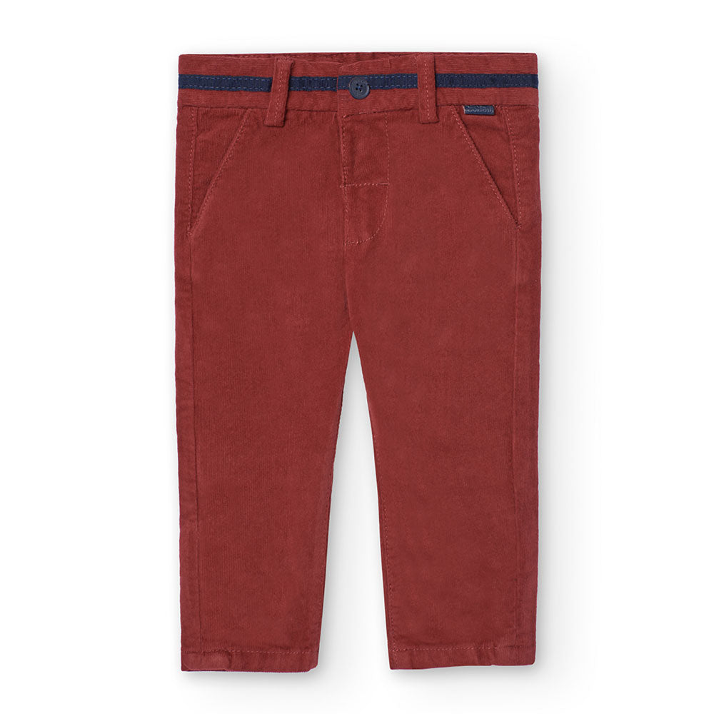 Boboli Children's Clothing Line pants in rust-colored striped velvet with contrasting color gros ...