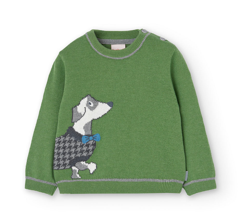 Slim sweater from the Boboli Children's Clothing Line, with embroidery on the front and dachshund...