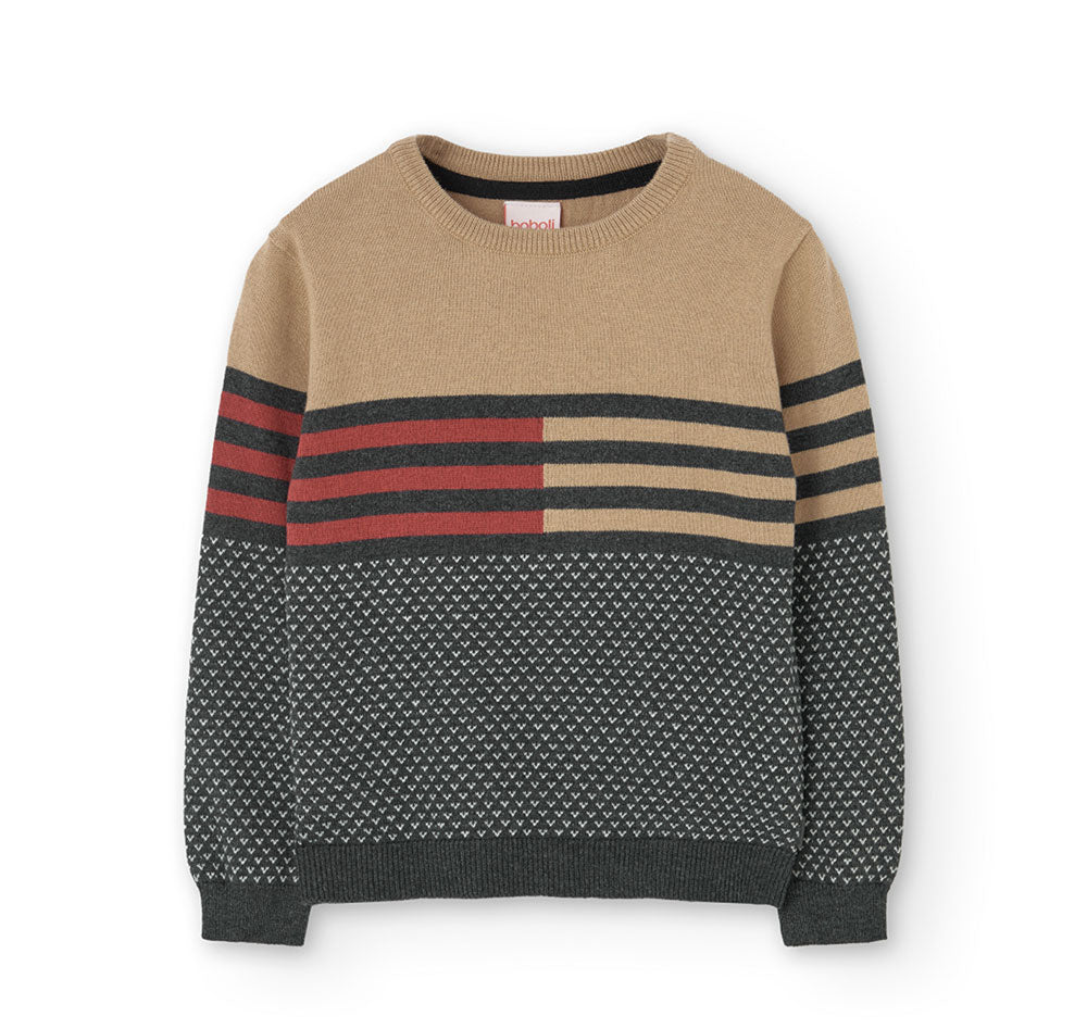 Boboli Children's Clothing Line sweater,with round neck and geometric pattern in neutral colors.
...