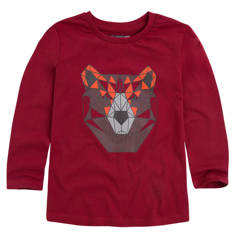 
  Long-sleeved T-shirts from the canada house children's clothing line with print
  on the front...