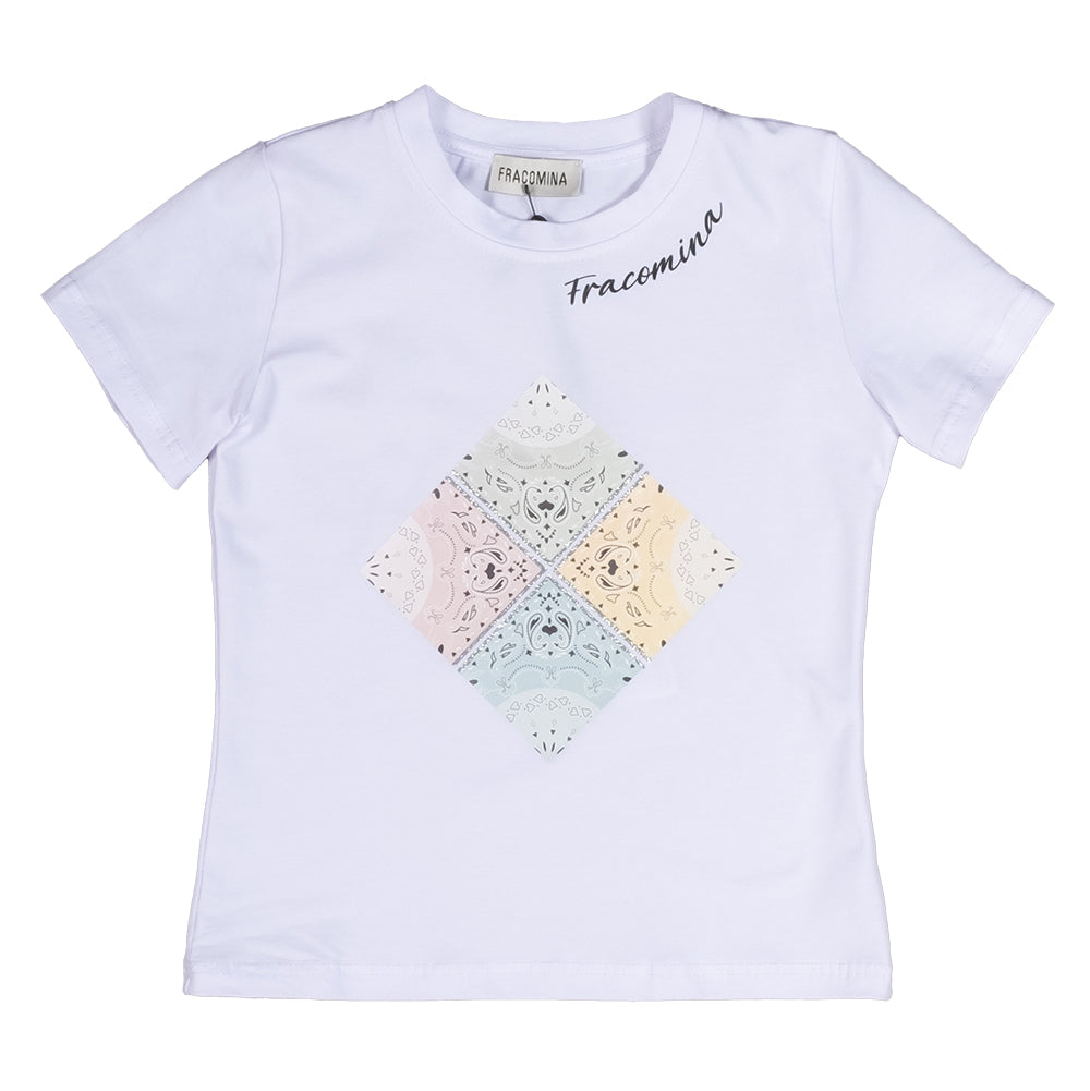 
T-shirt from the Clothing Line Bambina Fracomina, with soft colour print on the davnti embellish...