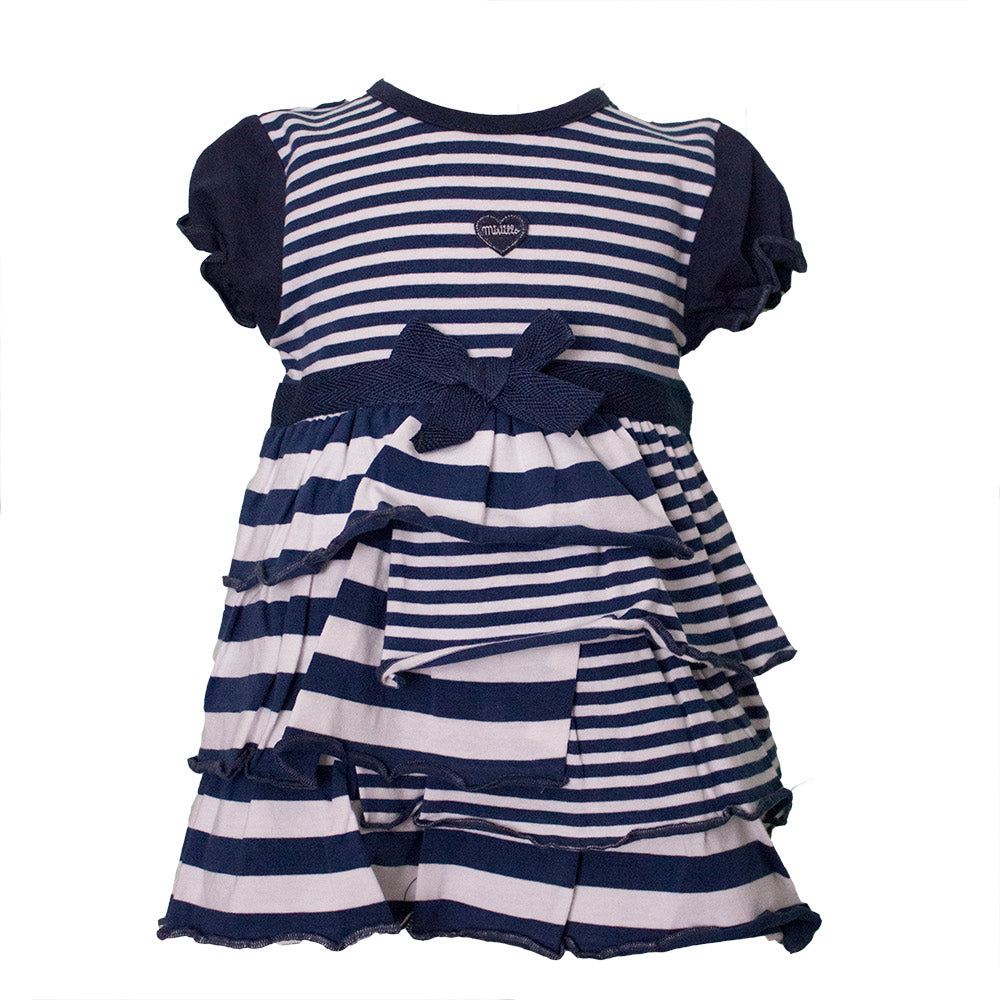 
  Abitino della linea abbigliamento bambina Mirtillo in jersey. Motivo a righe. Maniche
  a pall...