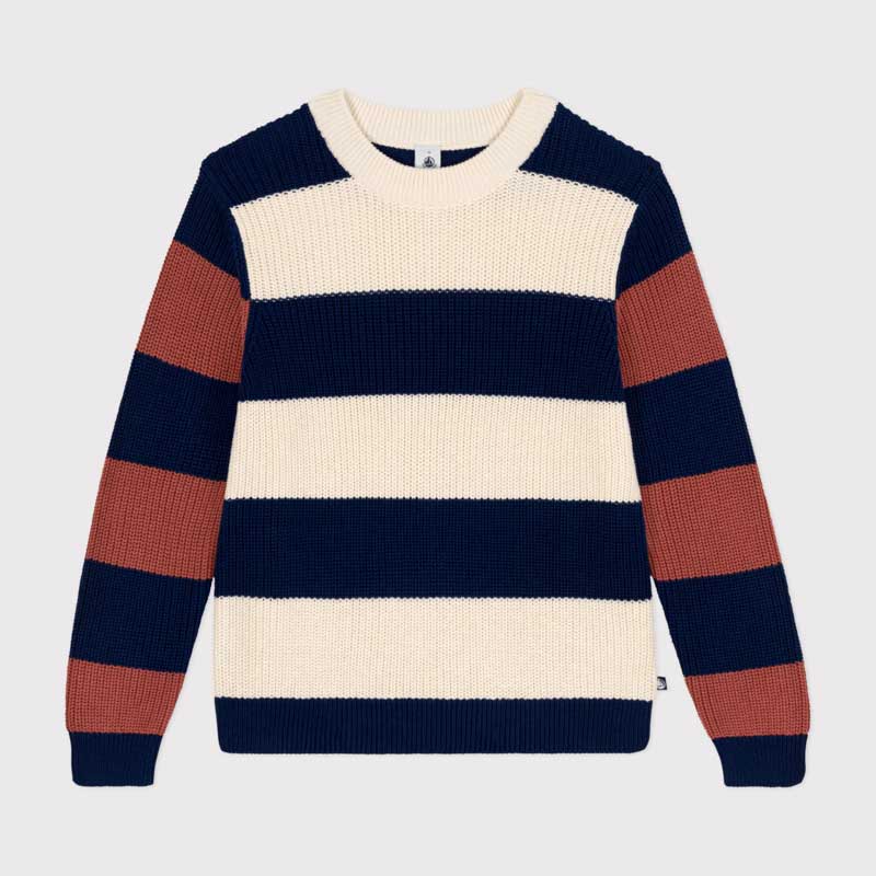 Cotton knit pullover from the Petit Bateau Women's Clothing Line with contrasting color stripes. ...