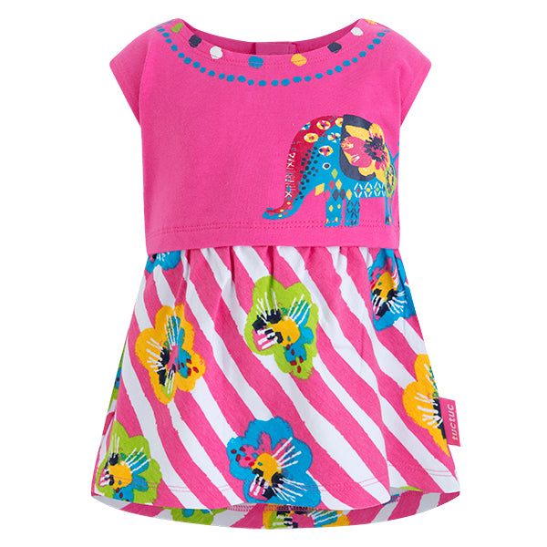 
  Jersey dress from the Tuc Tuc girl's clothing line, with wide skirt at the bottom
  with strip...