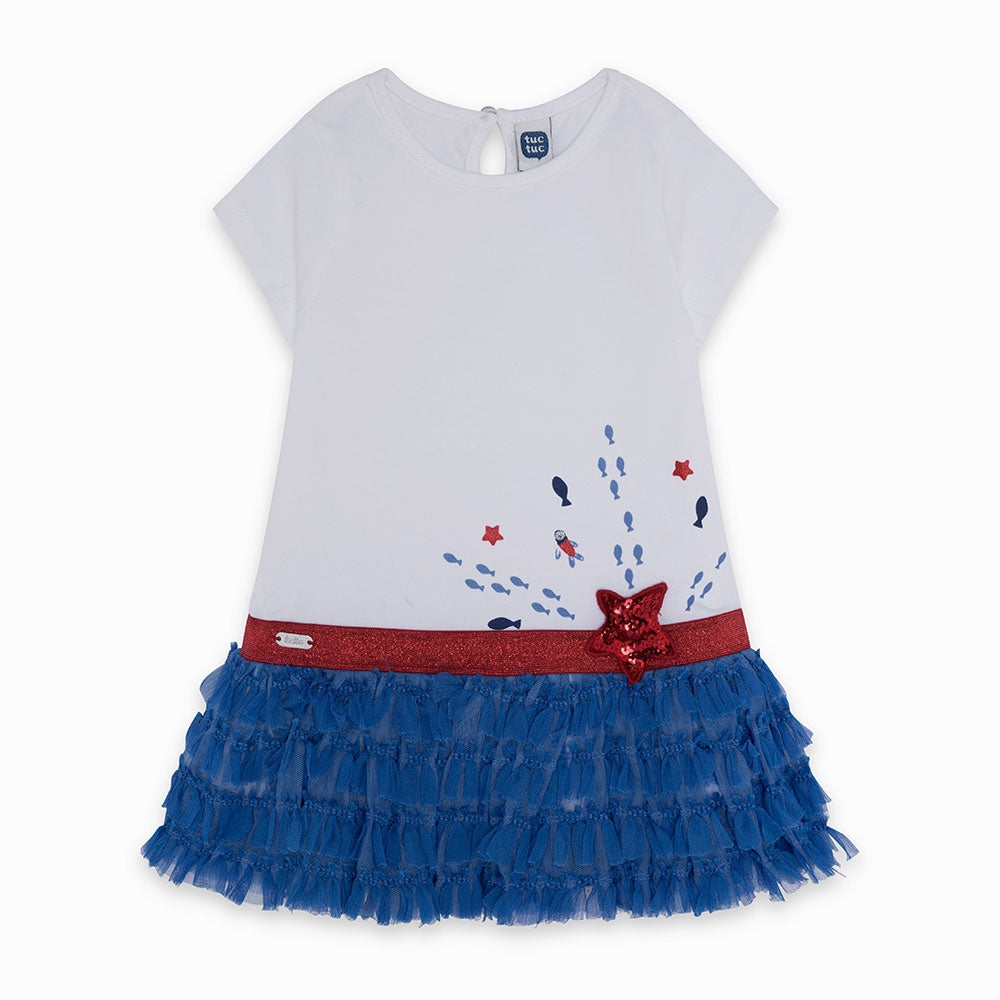 Dress from the Tuc Tuc Children's Clothing Line with tulle flounced skirt, lurex strap with sequi...