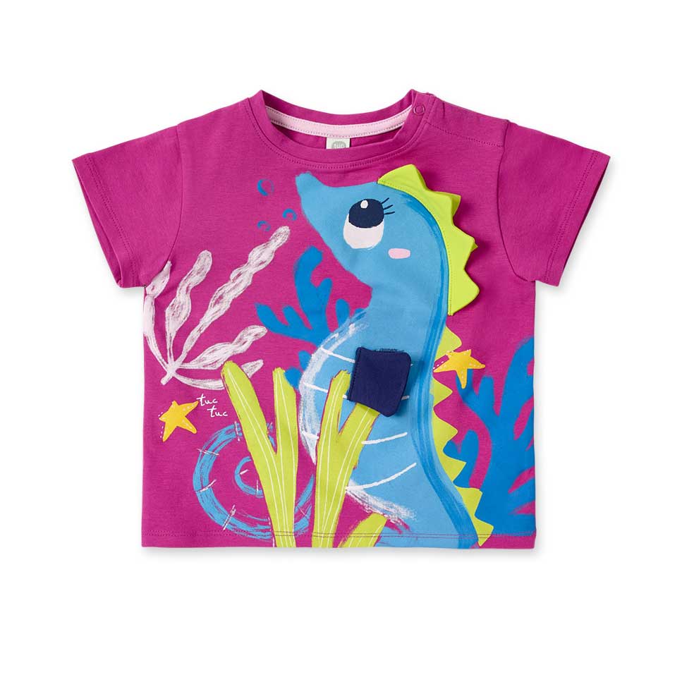 
T-shirt from the Tuc Tuc girls' clothing line, with multicolor print on the front and fabric app...