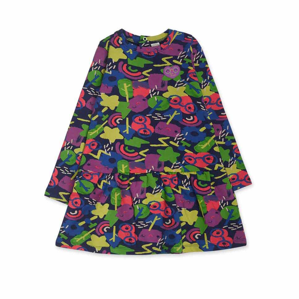 Little dress from the tuc Tuc girls' clothing line, in fleece with a flared skirt and all-over pa...