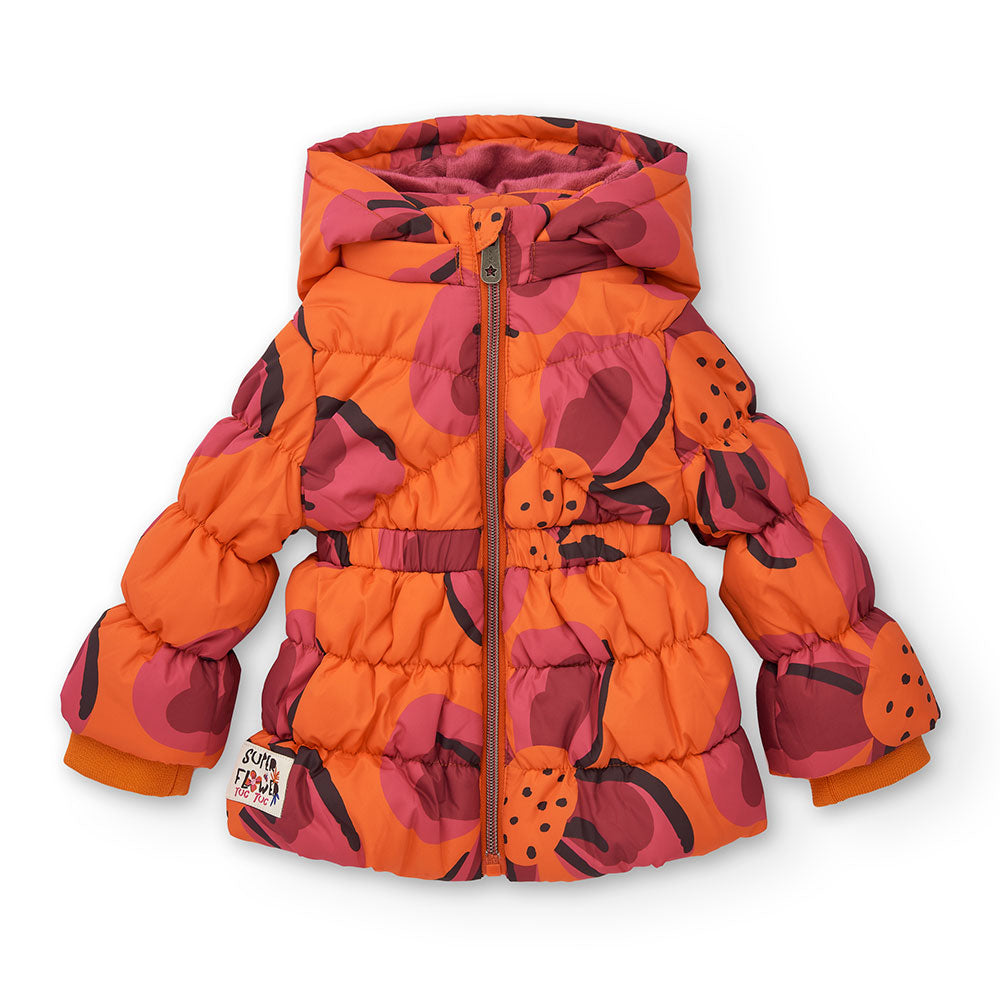 Waterproof jacket from the Tuc Tuc girls' clothing line, long model with removable hood and zip c...