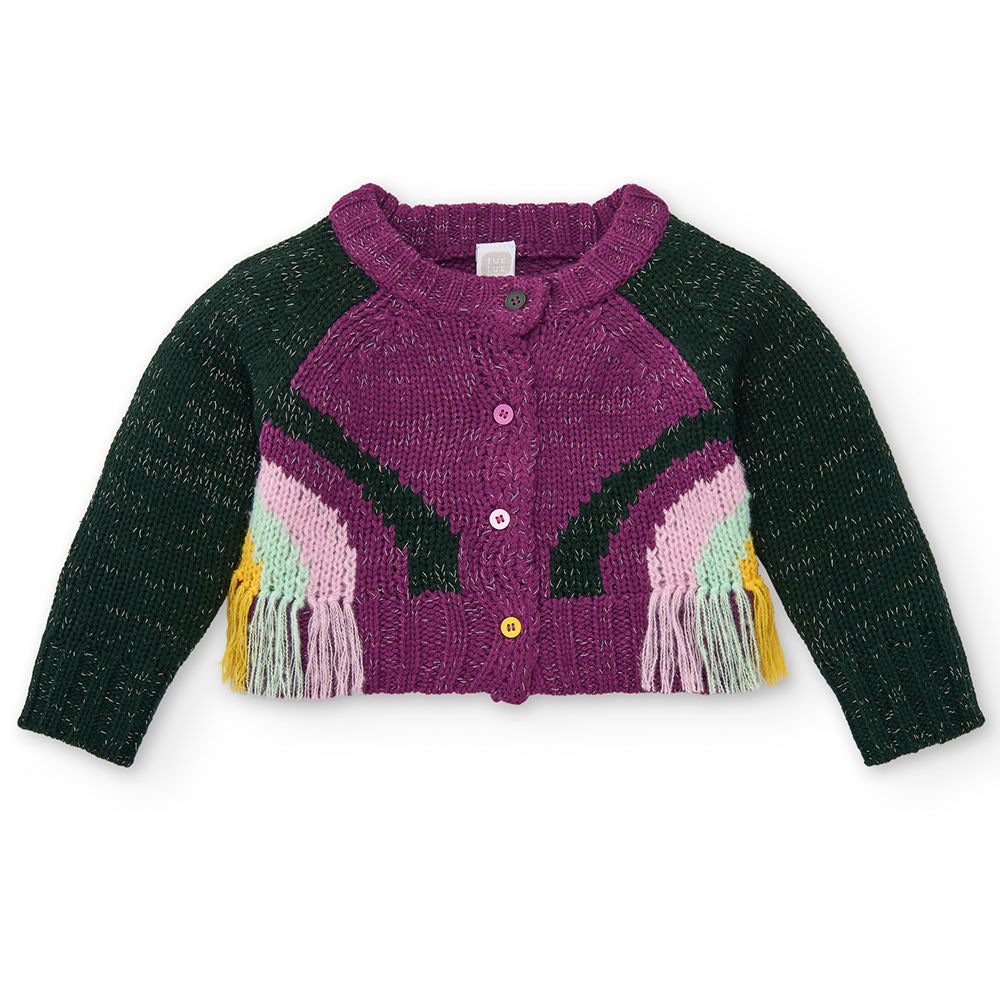 Cardigan from the Tuc Tuc Girls' Clothing Line with short model and fringes at the bottom. Multic...